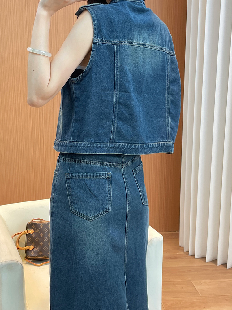 デニムセットアップ ノースリーブデニムベスト＆ロングスカート