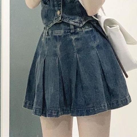 デニムセットアップ プリーツデニム二点セット
