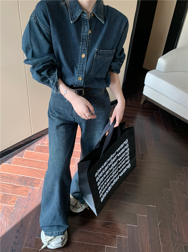 デニムセットアップ 上質デニム一体型ワイドパンツスタイル