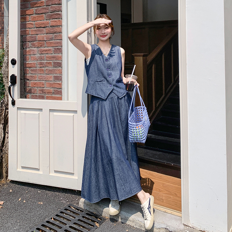 デニムセットアップ 涼やかベスト&ロングスカートセット