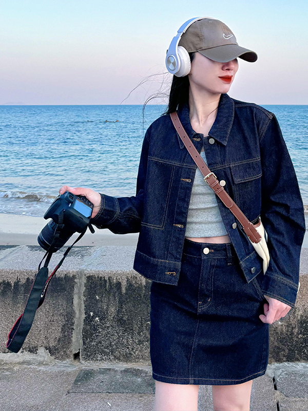 デニムセットアップ 海辺の休日ジャケット×ミニスカート