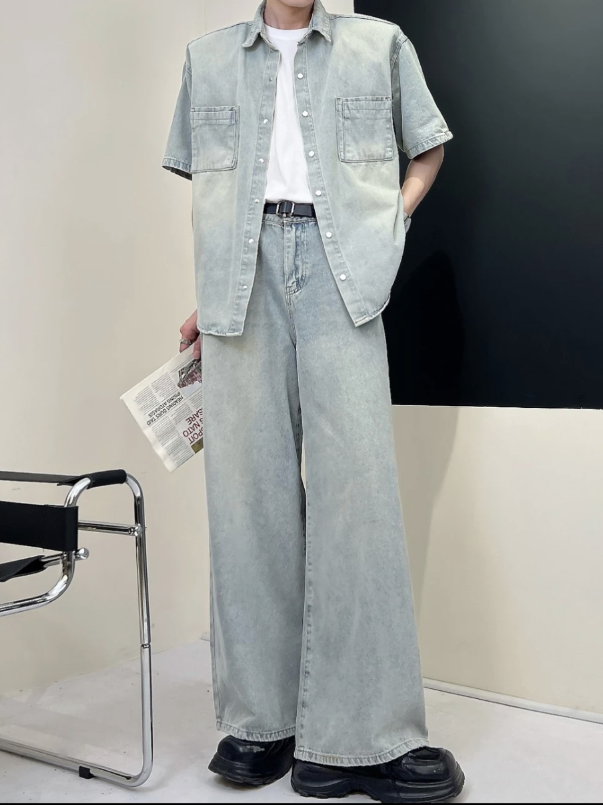デニムセットアップ ゆったり大人の半袖デニムセットアップ