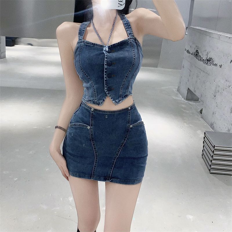 デニムセットアップ 美シルエット ビスチェミニセット
