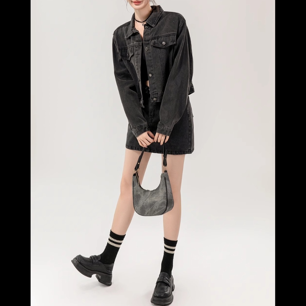デニムセットアップ ゆったりシルエット デニムジャケット スカートセット