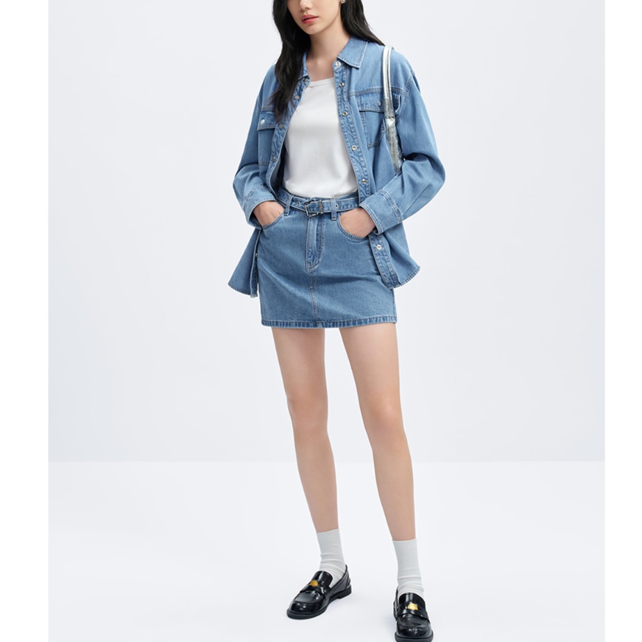 デニムセットアップ ゆったりデニムジャケットとミニスカートのセット