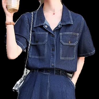 デニムセットアップ カジュアル夏向け半袖デニムコーデセット