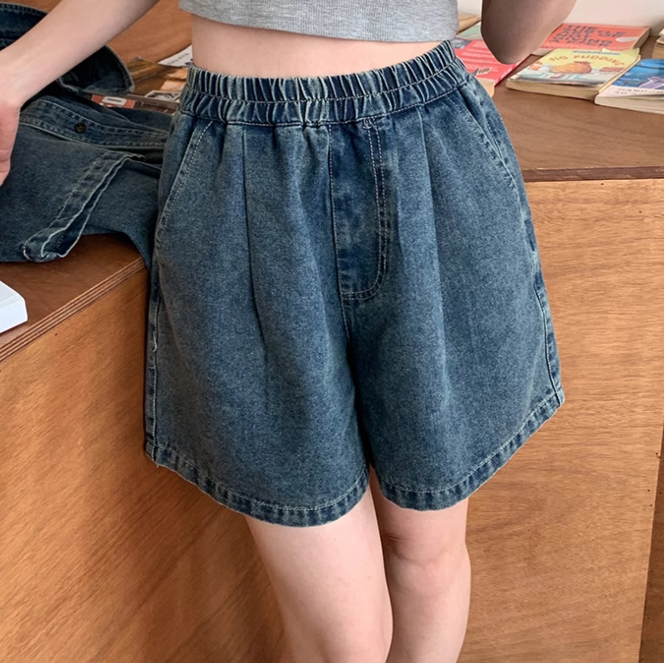 デニムセットアップ ゆったりシルエット 半袖デニムシャツセット