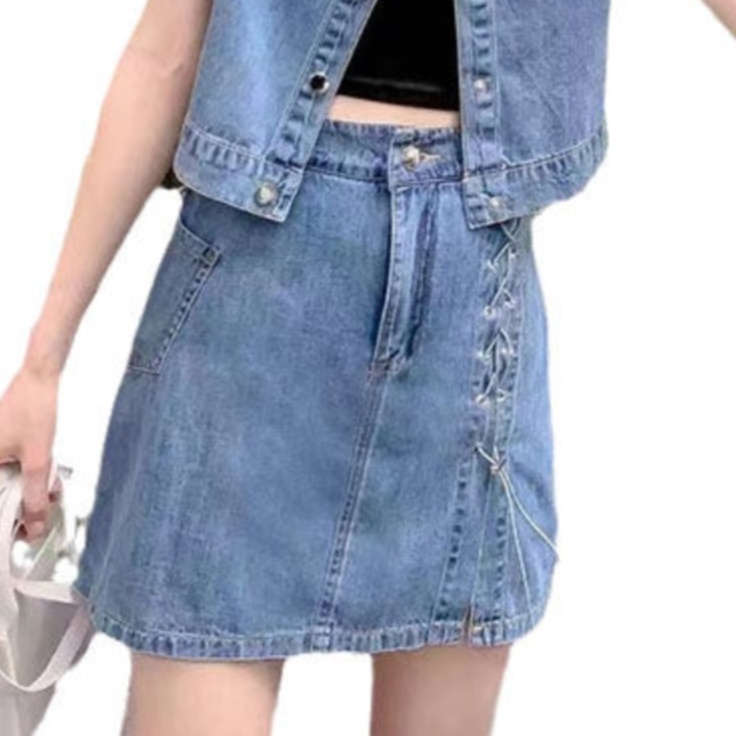 デニムセットアップ 半袖クロップド丈デニム上下セット