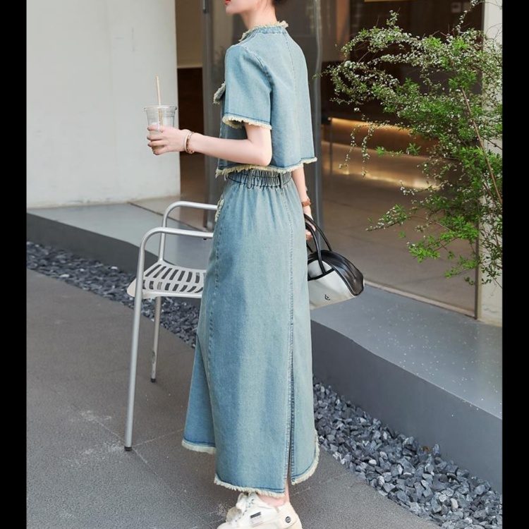 デニムセットアップ フリンジデニム上下セット