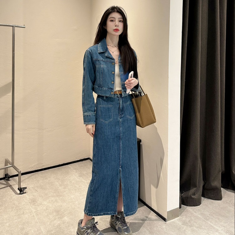 デニムセットアップ　シルエット美人の長め丈デニムセットアップ