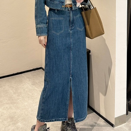 デニムセットアップ　シルエット美人の長め丈デニムセットアップ