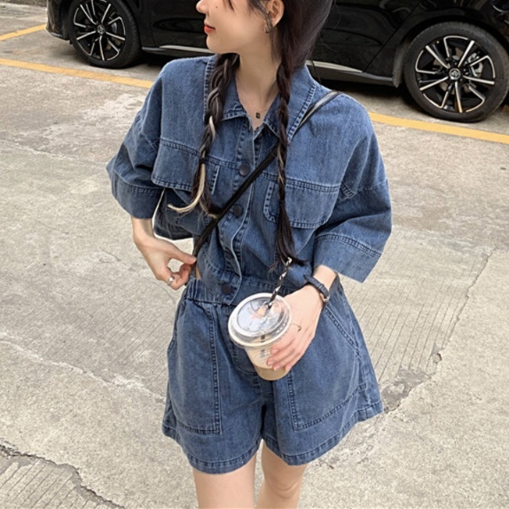 デニムセットアップ 半袖デニムシャツ ショートパンツセット