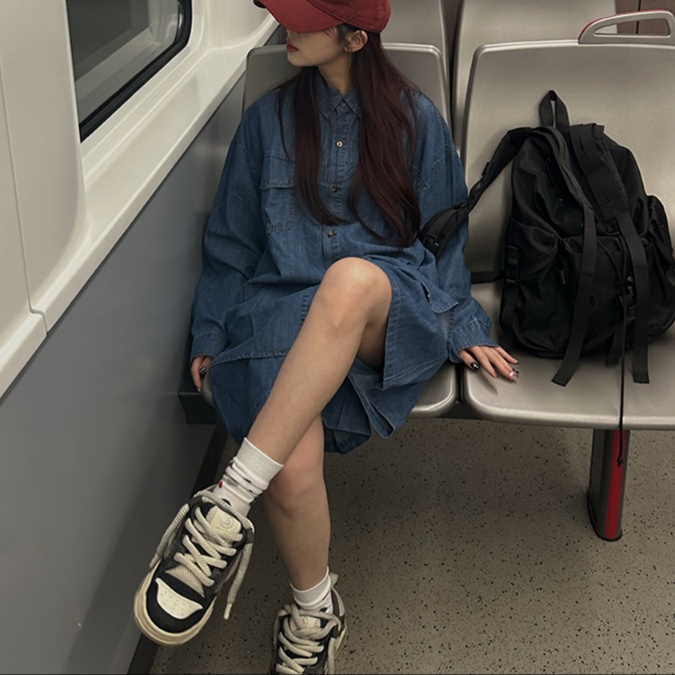 デニムセットアップ ゆったりデニムシャツセットアップ