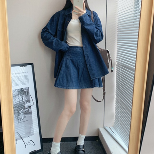 デニムセットアップ ゆったりデニムシャツショートパンツセット