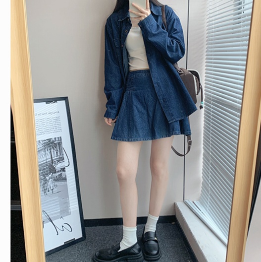 デニムセットアップ ゆったりデニムシャツショートパンツセット