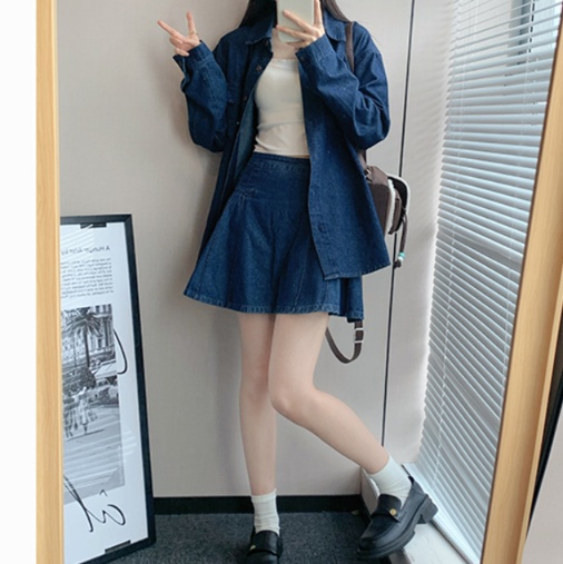 デニムセットアップ ゆったりデニムシャツショートパンツセット