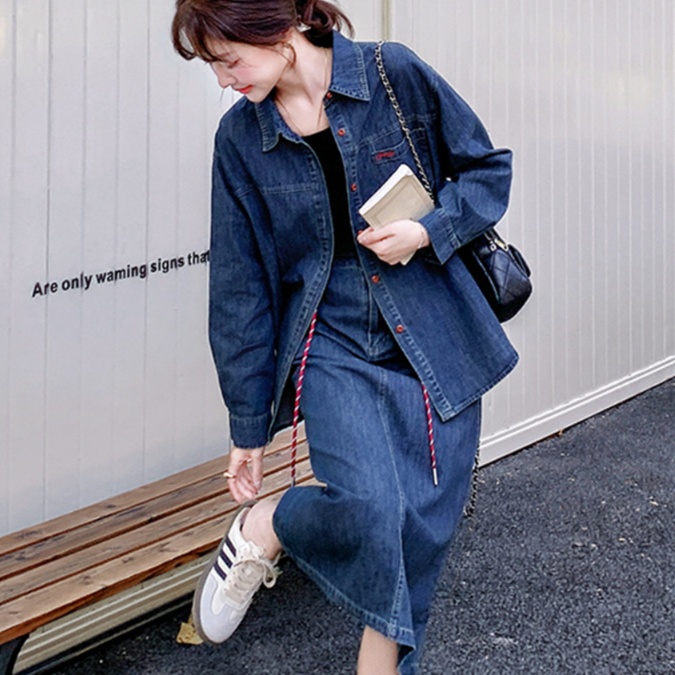 デニムセットアップ ゆったりデニムシャツスカートセット