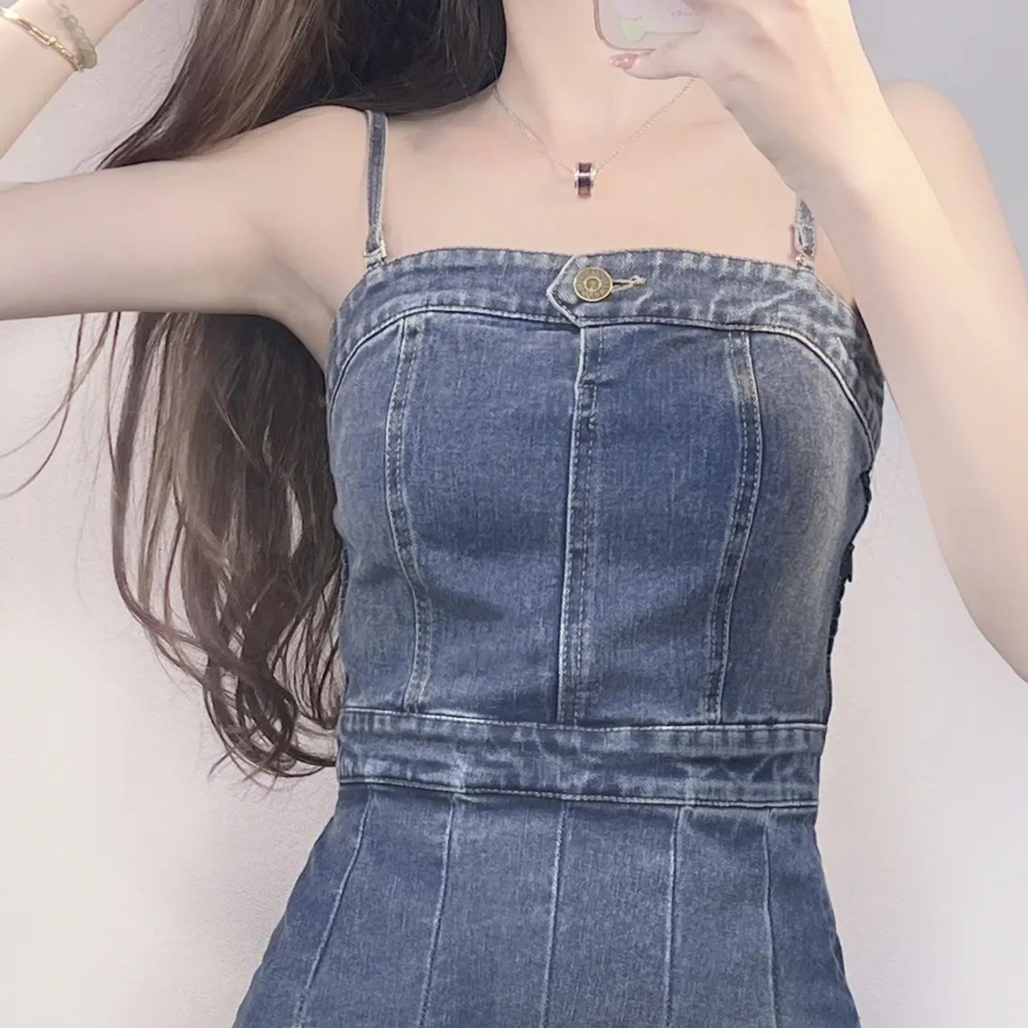 デニムセットアップ プリーツデニム上下セット