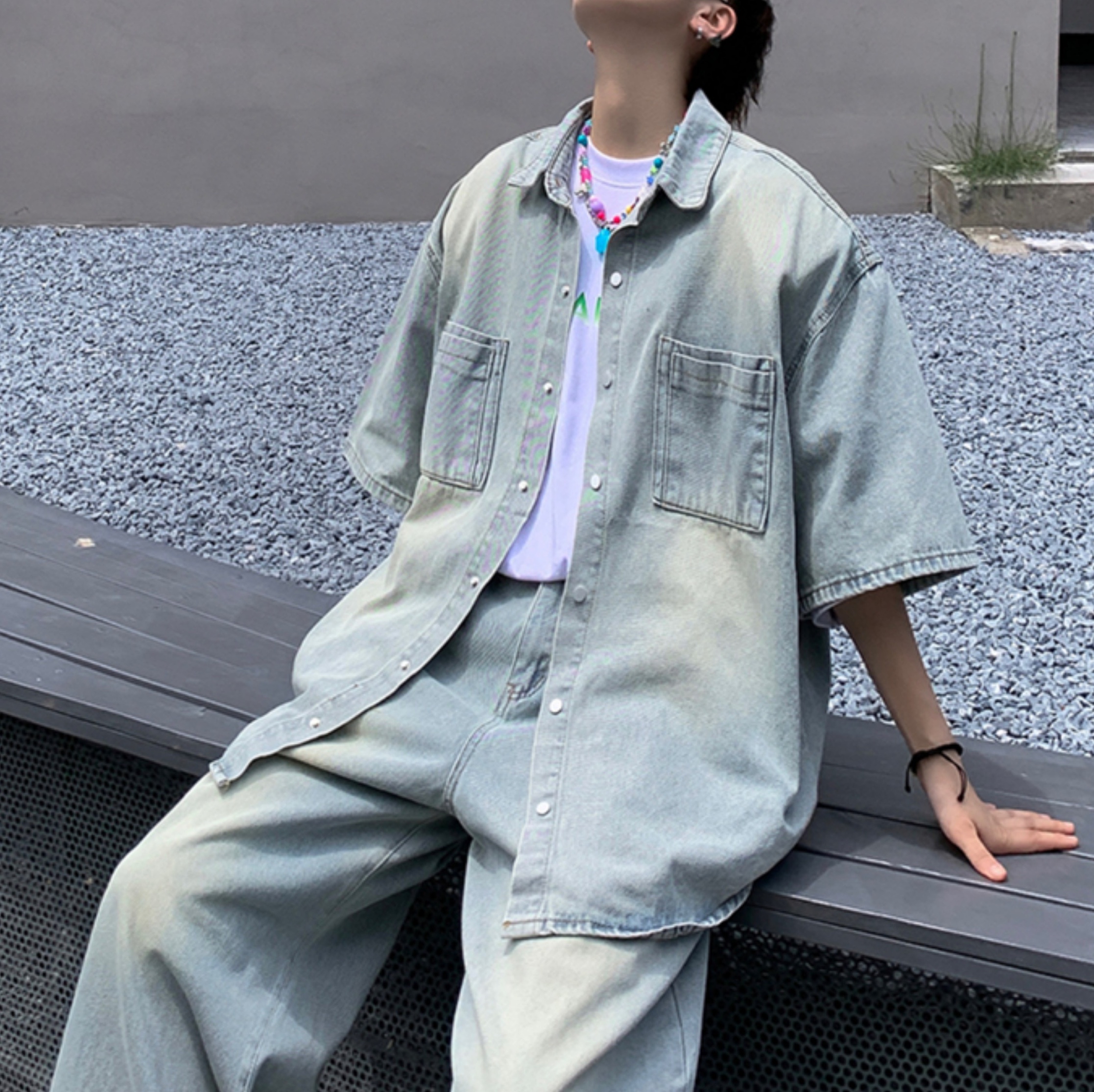 デニムセットアップ　ゆったりシルエット デニムセットアップ