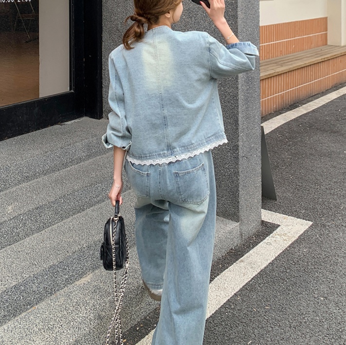 デニムセットアップ レース裾デニムジャケットセットアップ