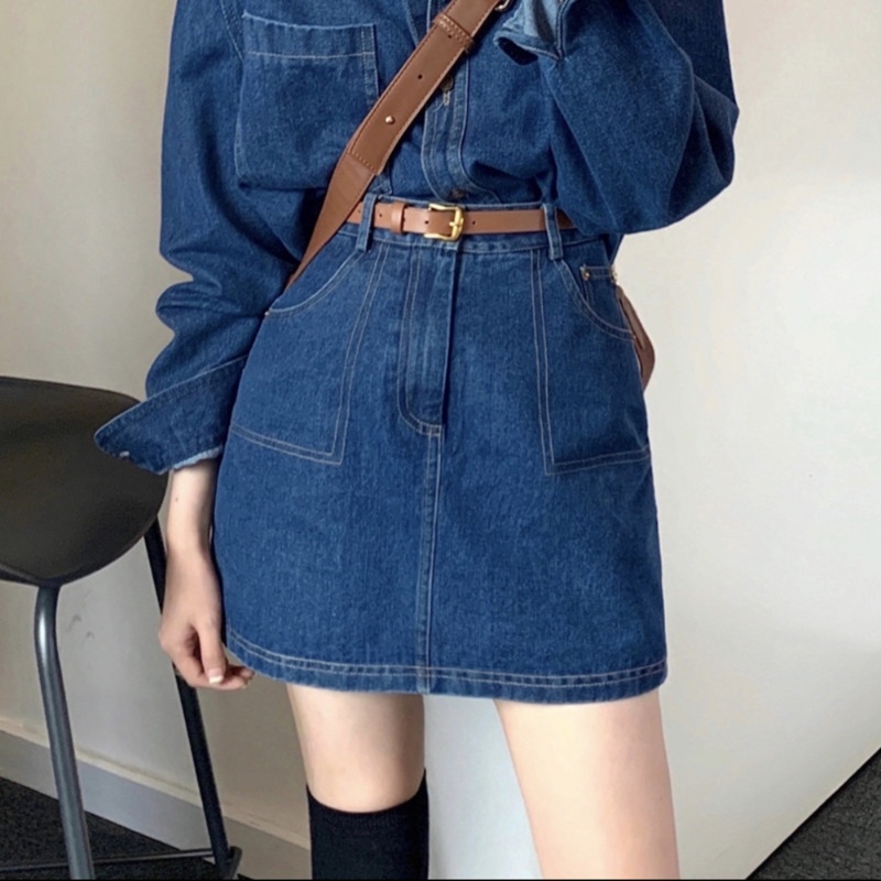 デニムセットアップ デニム襟付きシャツ×ミニスカートセット