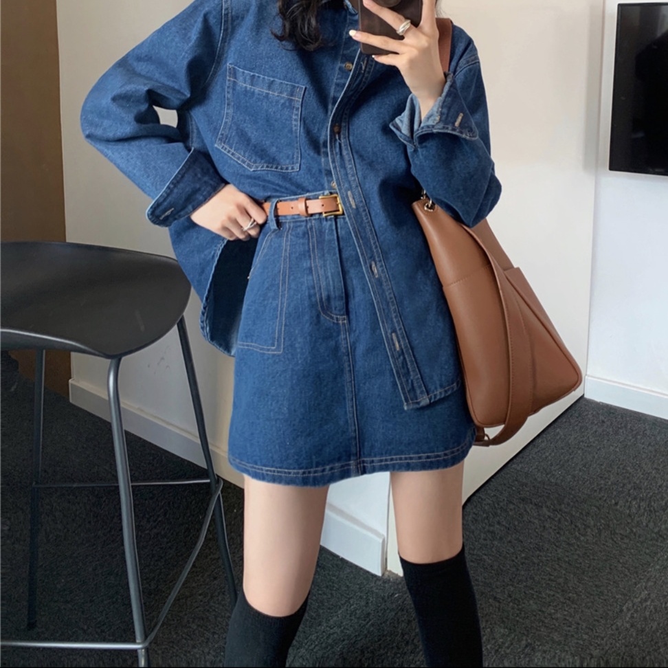 デニムセットアップ デニム襟付きシャツ×ミニスカートセット