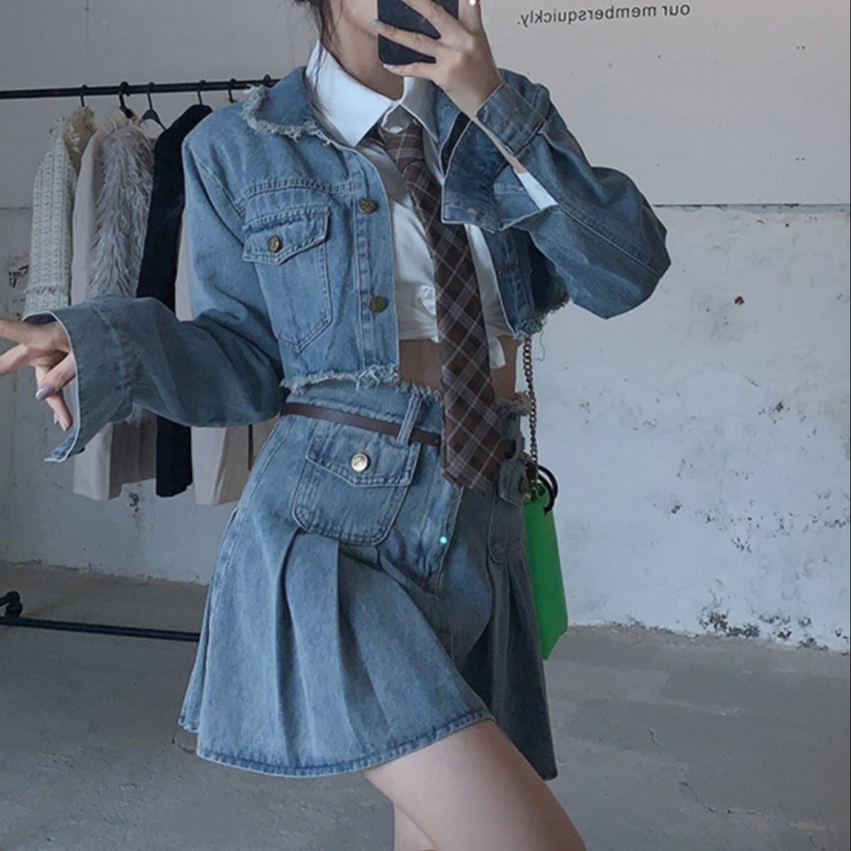デニムセットアップ クロップド丈デニム制服風セットアップ