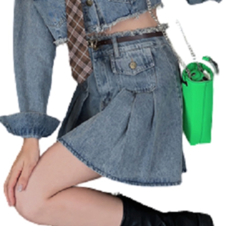 デニムセットアップ クロップド丈デニム制服風セットアップ