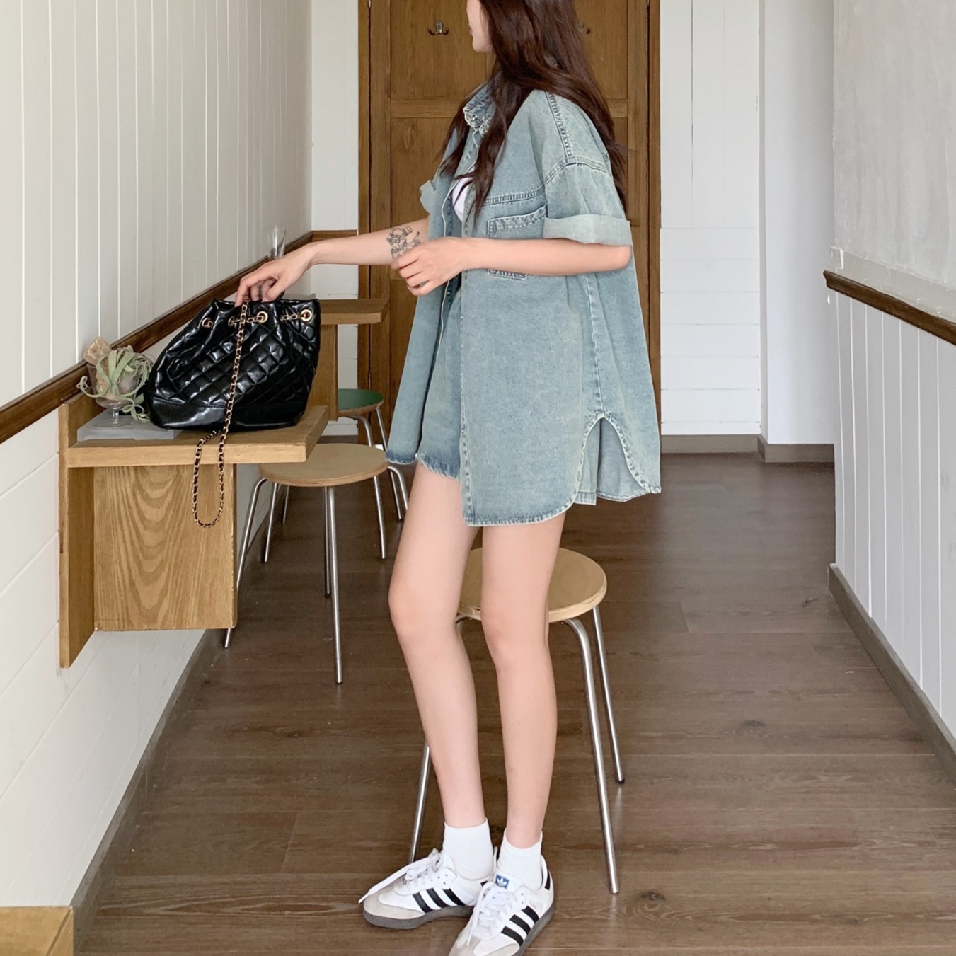 デニムセットアップ ゆったりデニムシャツセットアップ