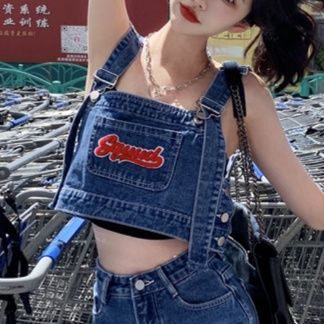 デニムセットアップ ゆったりデニムビスチェオーバーオール
