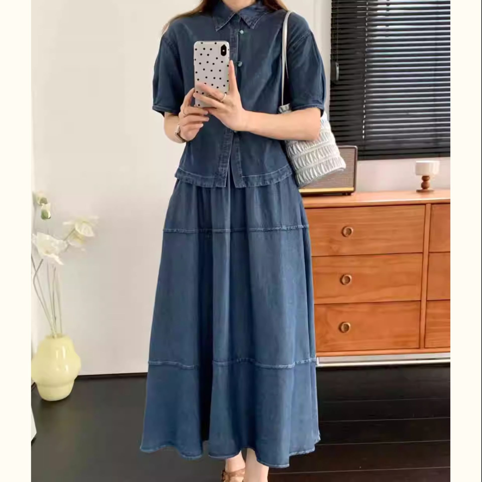 デニムセットアップ ティアードスカート デニムセットアップ