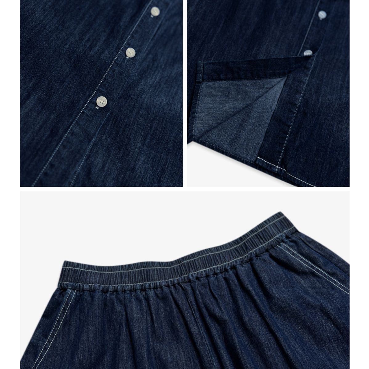 デニムセットアップ ゆったりデニムシャツとショートパンツセット