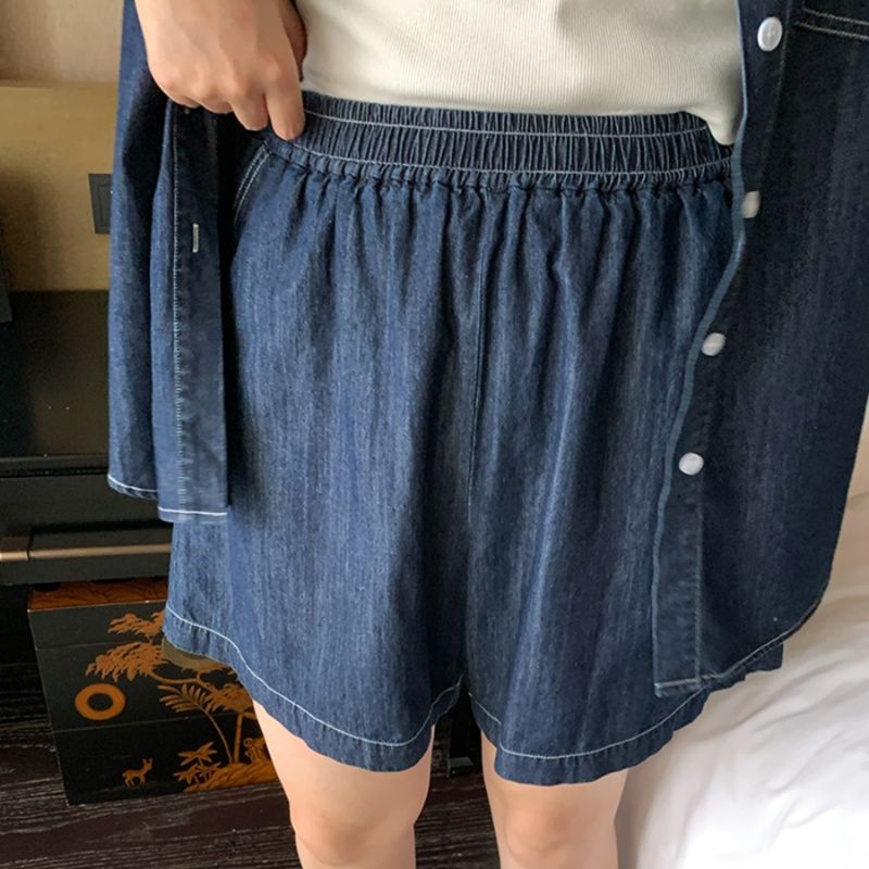 デニムセットアップ ゆったりデニムシャツとショートパンツセット