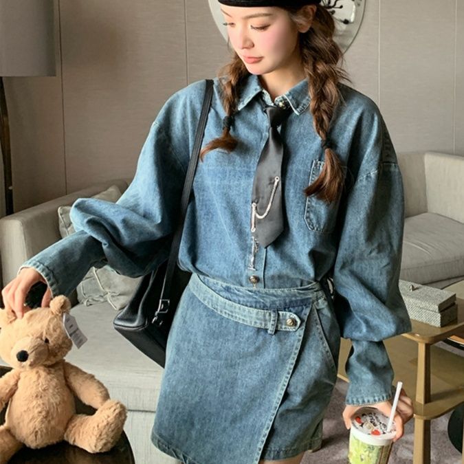 デニムセットアップ ゆったりデニムジャケット＆ミニスカートセット