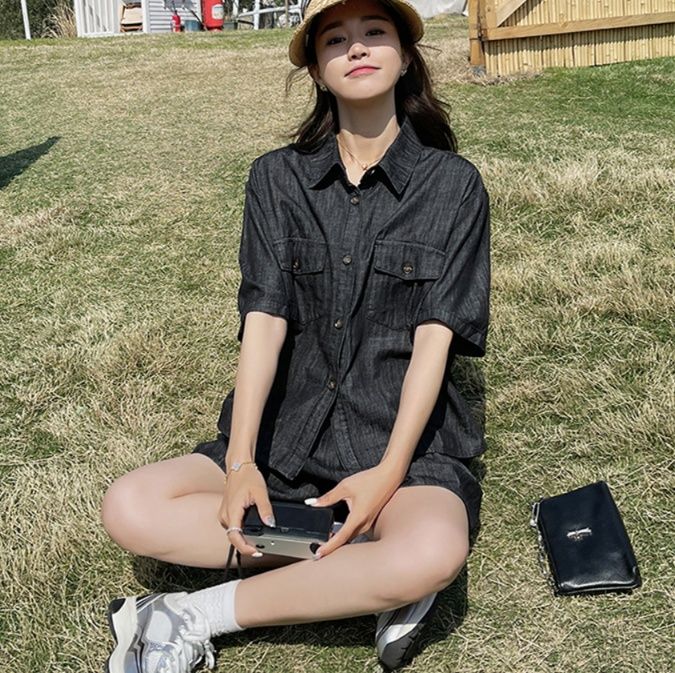 デニムセットアップ ゆったりシルエット デニム風セットアップ