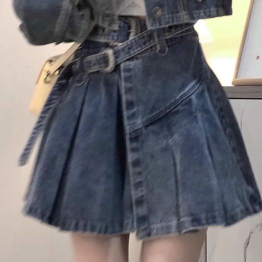 デニムセットアップ クロップド丈デニムジャケット＆プリーツスカートセット