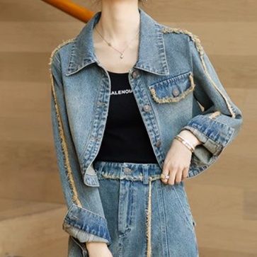 デニムセットアップ フリンジ装飾デニムジャケット＆スカートセット