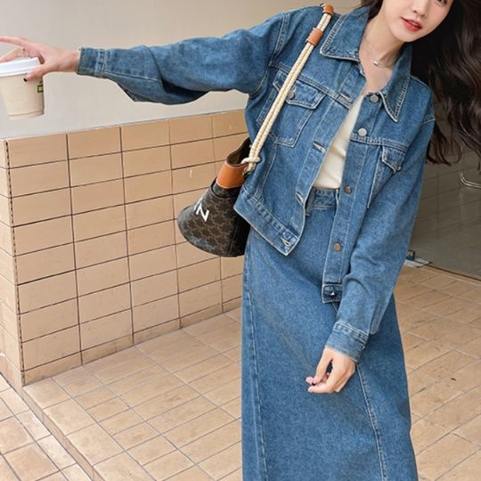 デニムセットアップ ゆったりデニムジャケットスカートセット