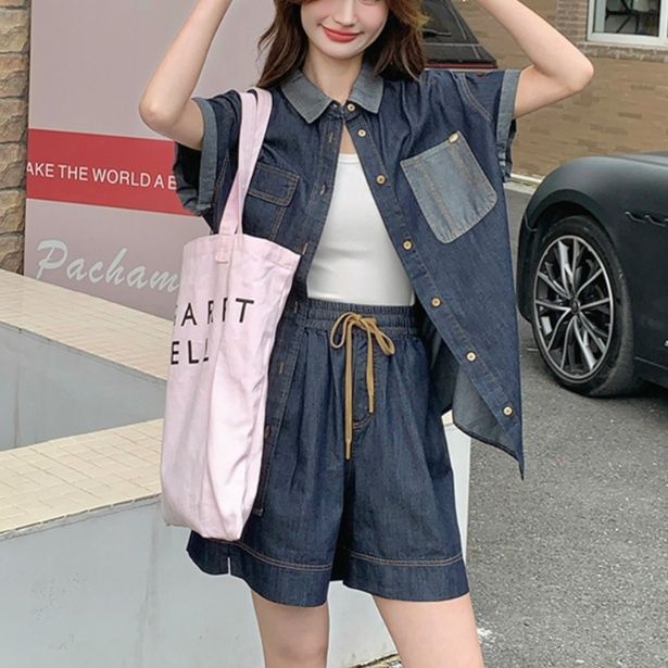デニムセットアップ こなれ感バイカラーデニムワンピース