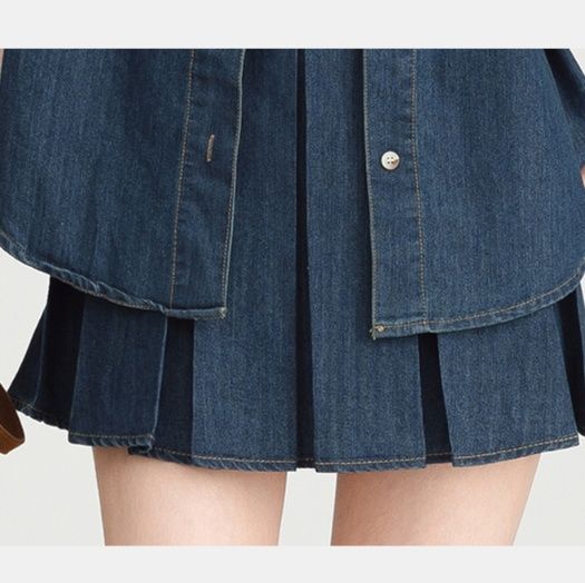 デニムセットアップ 半袖シャツとプリーツスカートのセット