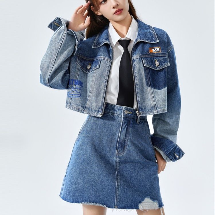 デニムセットアップ クロップド切替ジャケット×スカート