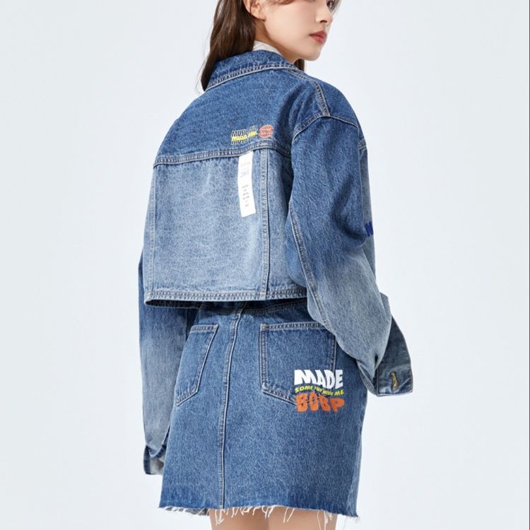 デニムセットアップ クロップド切替ジャケット×スカート