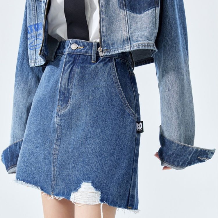 デニムセットアップ クロップド切替ジャケット×スカート