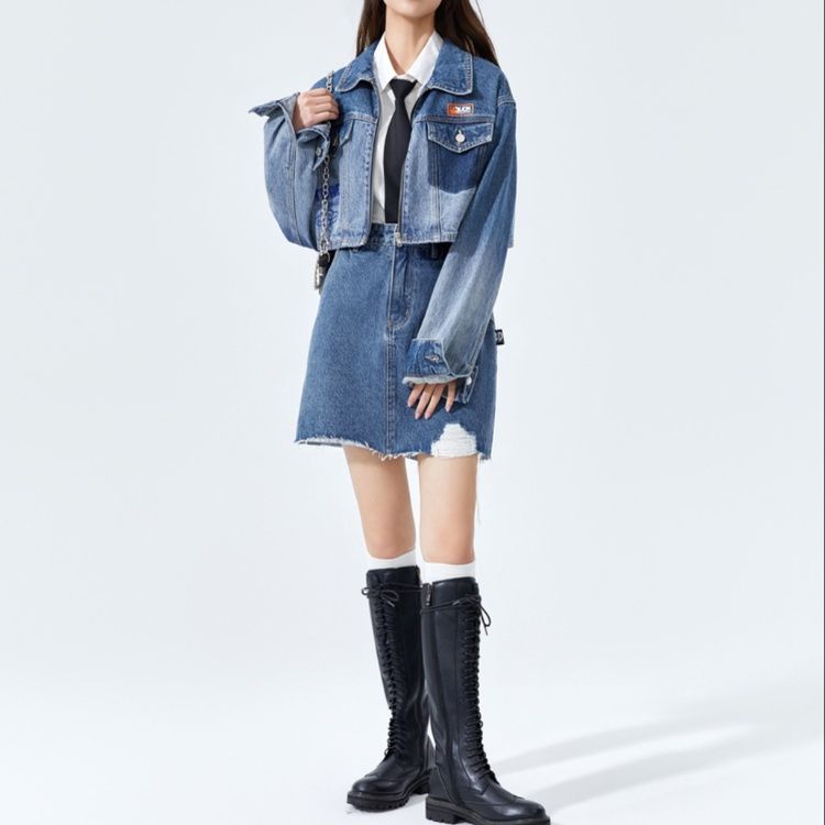 デニムセットアップ クロップド切替ジャケット×スカート