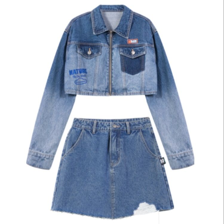 デニムセットアップ クロップド切替ジャケット×スカート