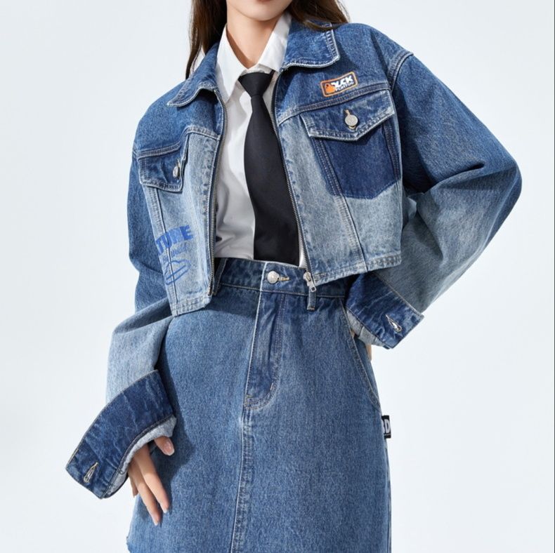 デニムセットアップ クロップド切替ジャケット×スカート