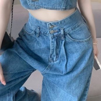 デニムセットアップ ハートカット ビスチェワイドパンツセット