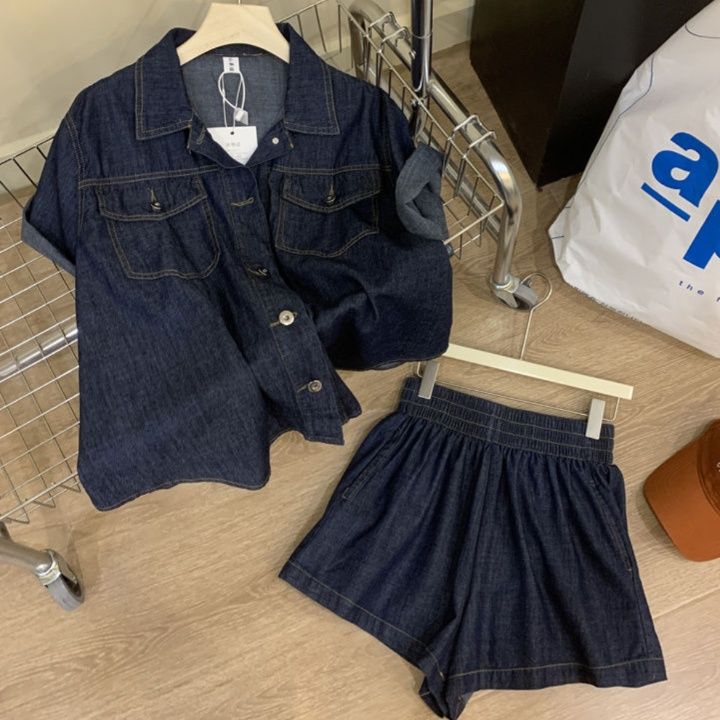 デニムセットアップ ゆったり半袖デニムセットアップ