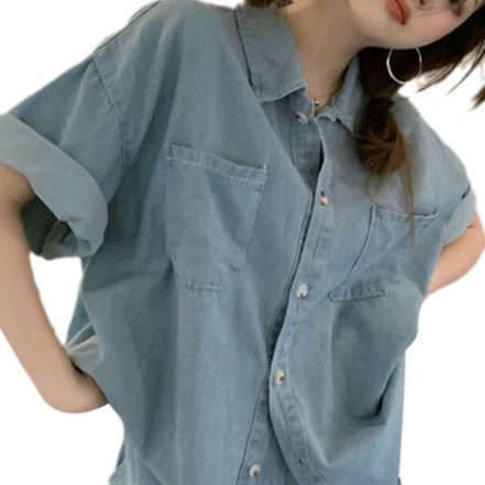デニムセットアップ ゆったり短袖デニムセットアップ