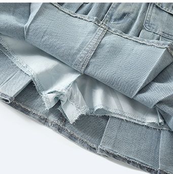デニムセットアップ 翻領プリーツデニムセットアップ